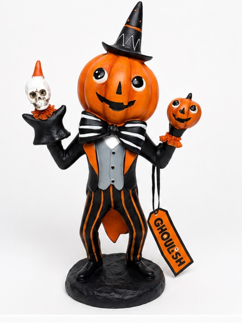 NWT~ Ghoulish Dapper Jack Retro Halloween Figure With Skull And Pumpkin.
